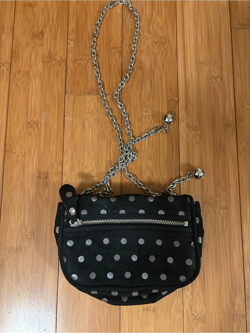 Juicy Couture Black Shoulder Bag with Silver Polka Dots Adjustable strap